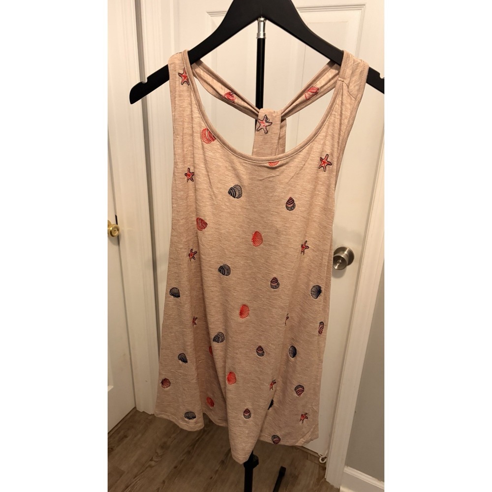 Renyolie Brown Seashell Starfish Racerback Tank/Dress 1X NWT Coastal Grandma